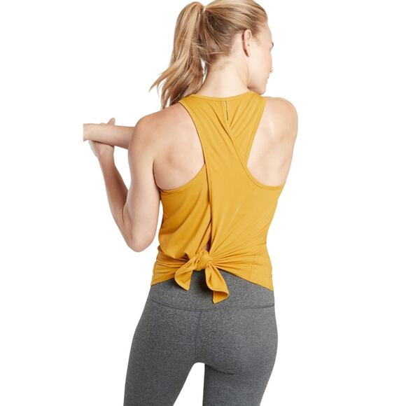 ATHLETA Women's S Earthen Ochre Essence Vital Tie Open Back Yoga Athleisure Tank - Picture 3 of 11